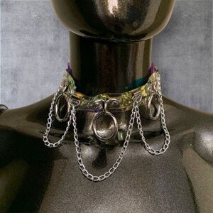💓 Hot Topic Holographic Chain O-Ring Choker Silver Necklace OS